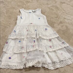 Rare Editions Girls White Tiered Dress with Floral Embroidery Size 6X